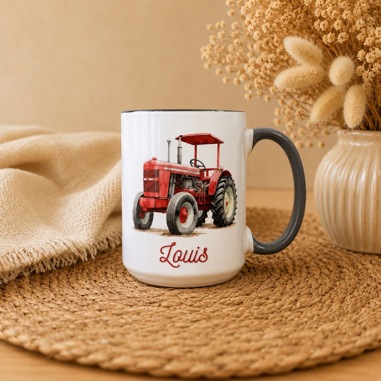 Mug personnalisé avec prénom enfant, motif tracteur, animaux et princesse, cadeau fait main livré en France