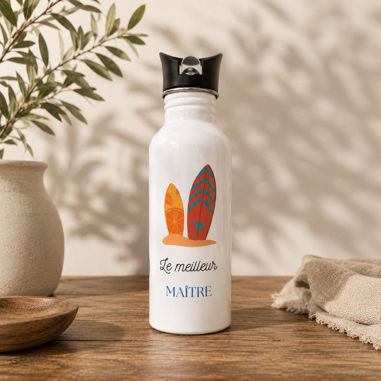 Cadeau personnalisé maître d'école avec prénom, mug et gourde fait main, idée cadeau original fin d'année scolaire