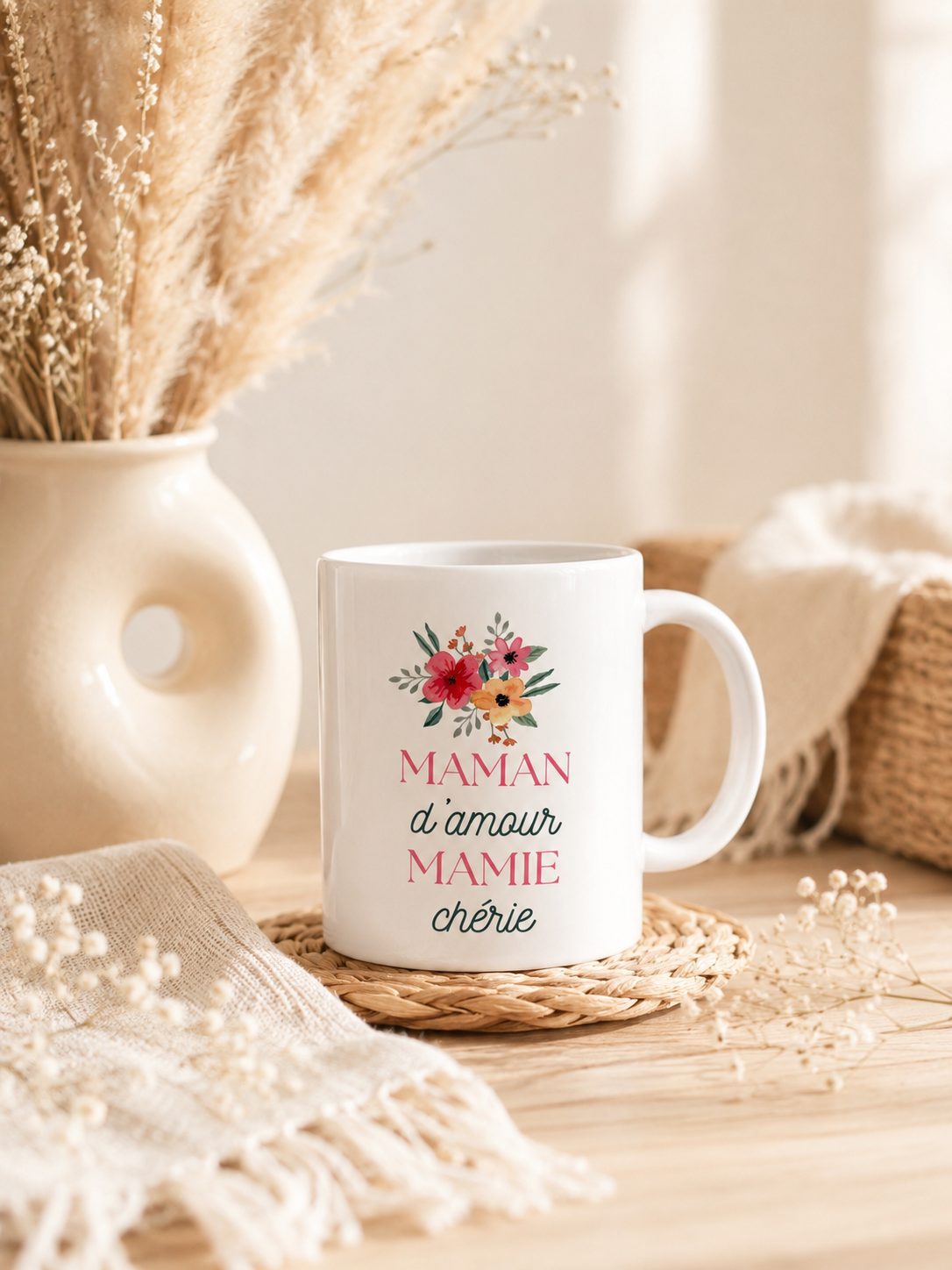 Mug personnalisé pour maman, mamie, marraine et tatie avec prénom, cadeau fait main livré en France