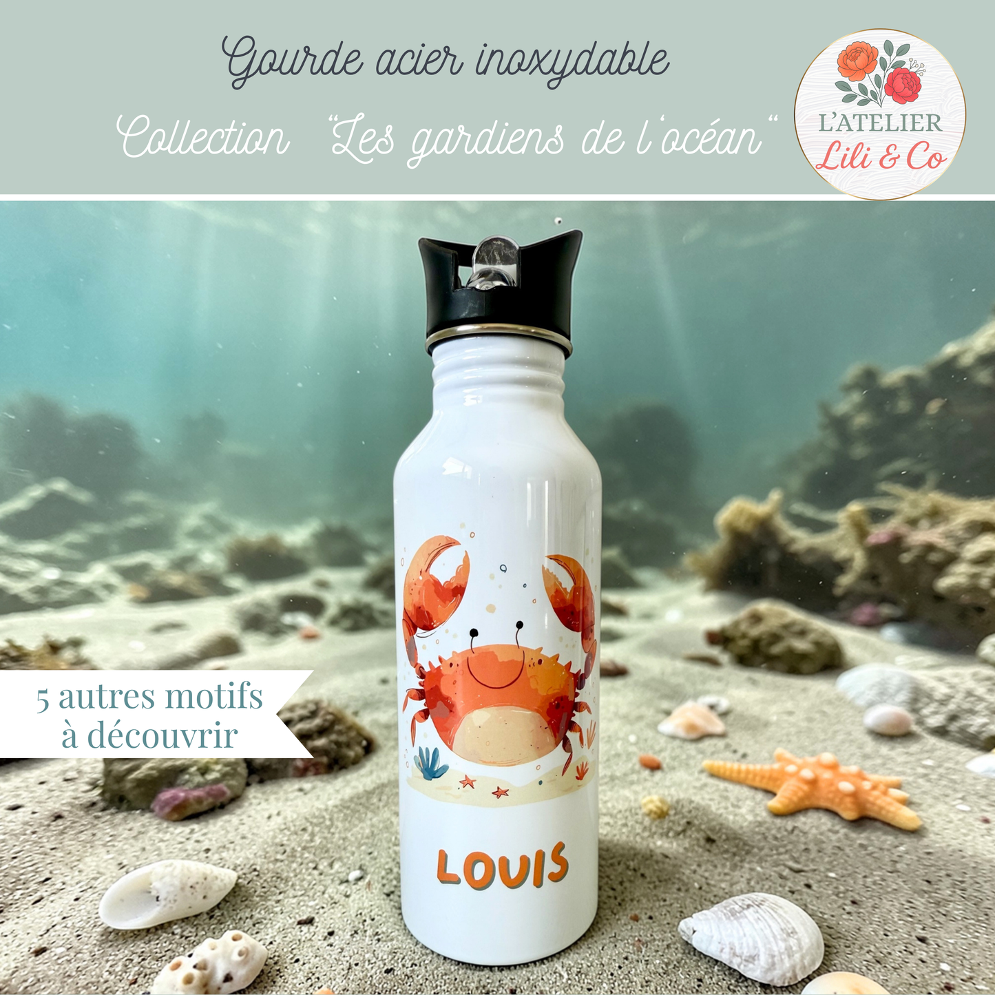 Gourde personnalisée, collection "Les gardiens de l'Océan"