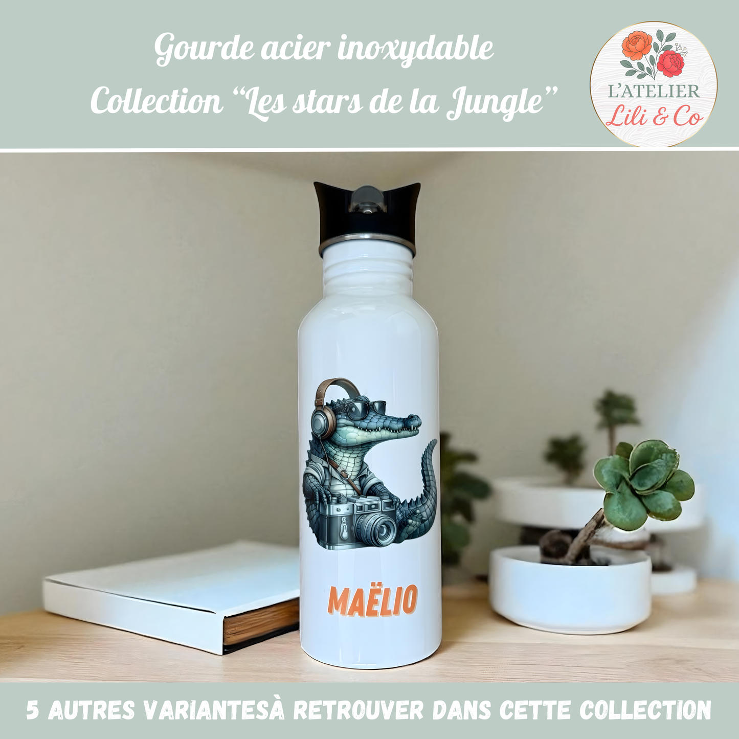 Gourde personnalisée, collection "Les stars de la jungle"