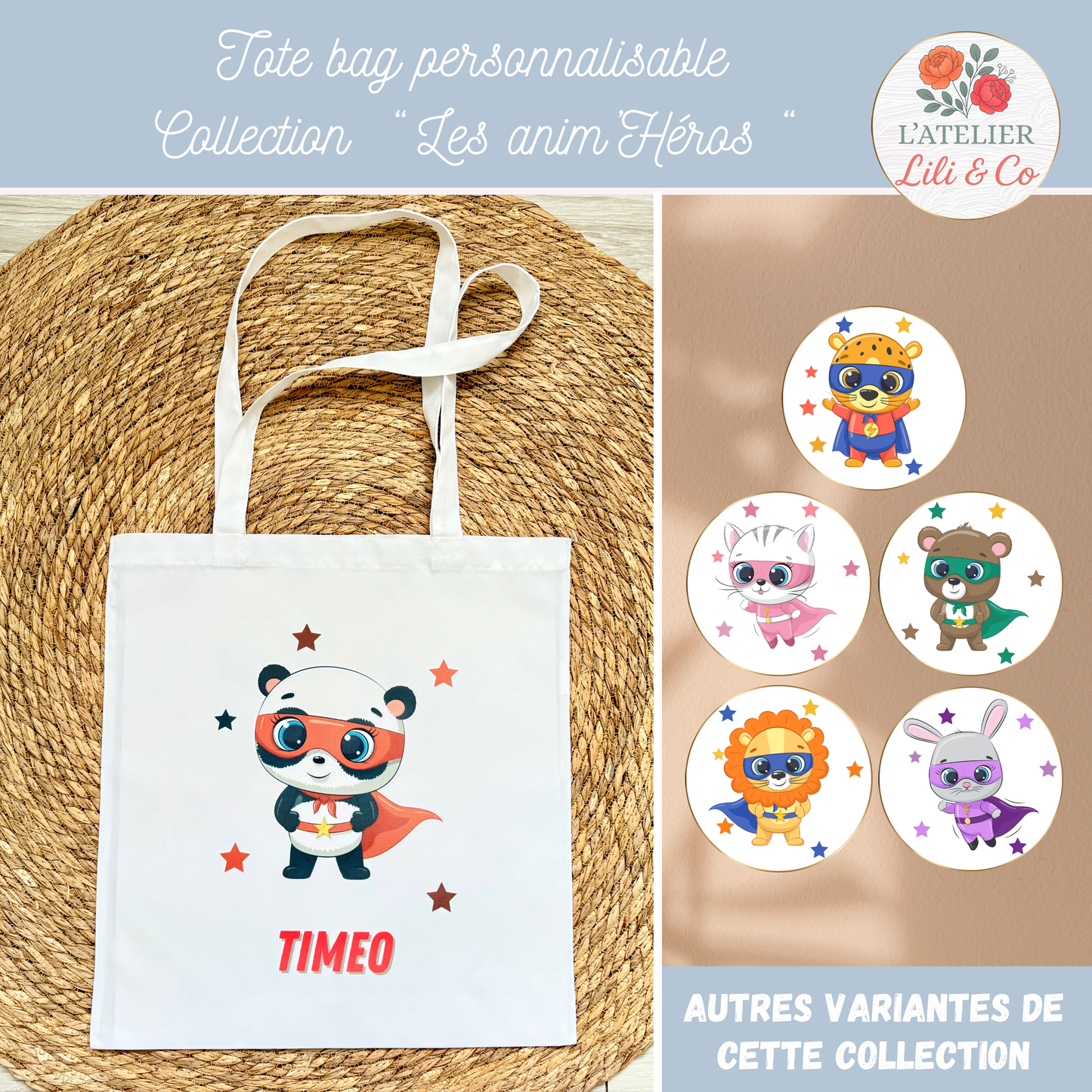 Tote bag collection "Les anim'Héros"