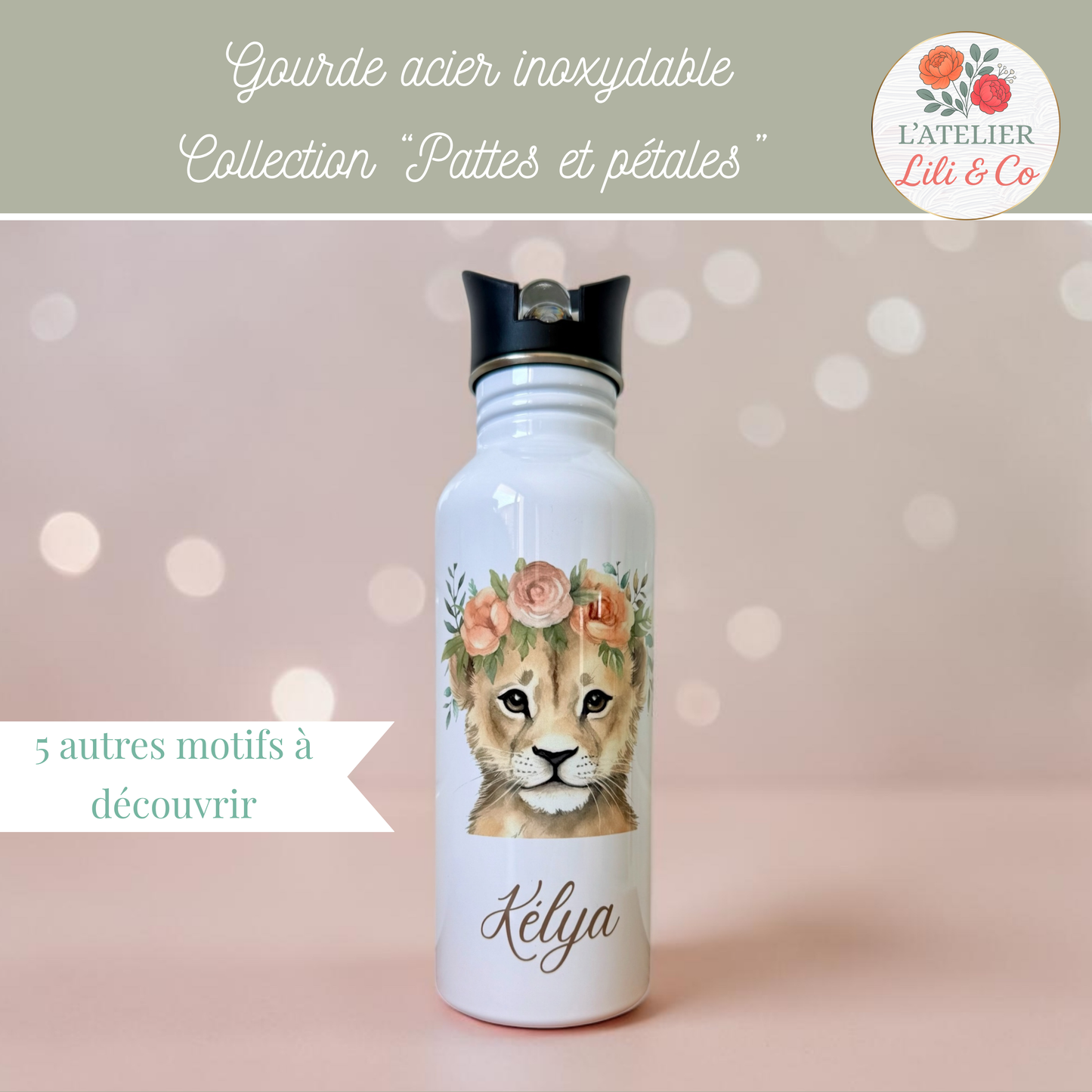 Gourde personnalisée, collection "Pattes et pétales"