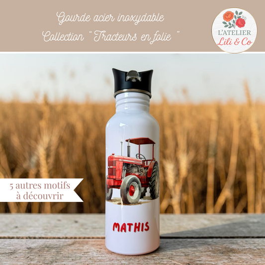 Gourde personnalisée, collection "Tracteurs en folie"