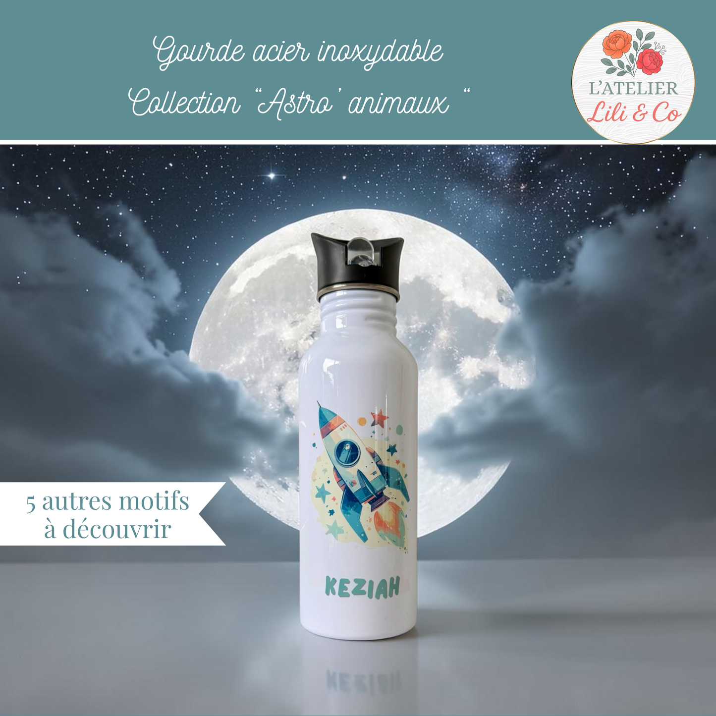 Gourde personnalisée, collection "Astro'animaux"