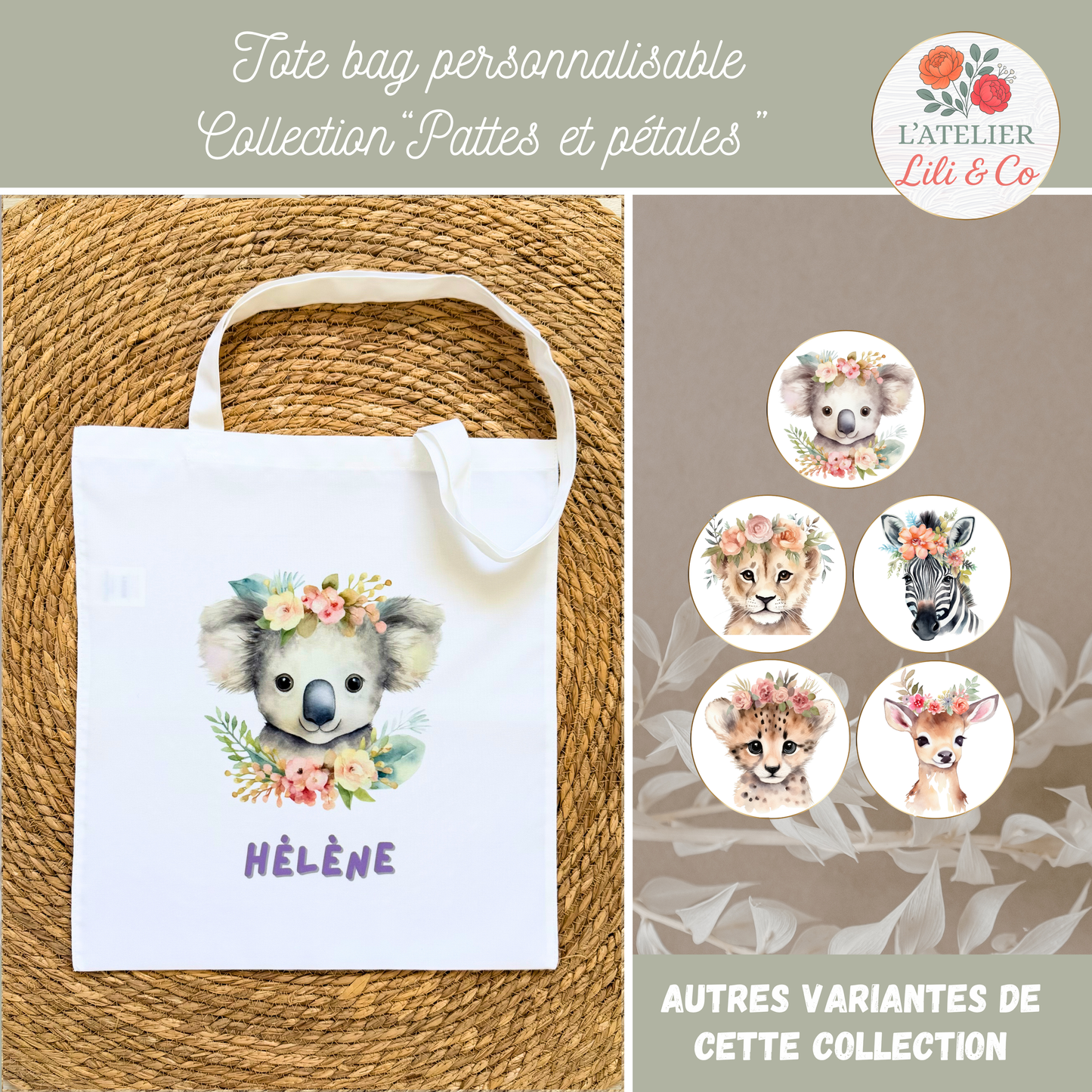Tote bag collection "Pattes et pétales"