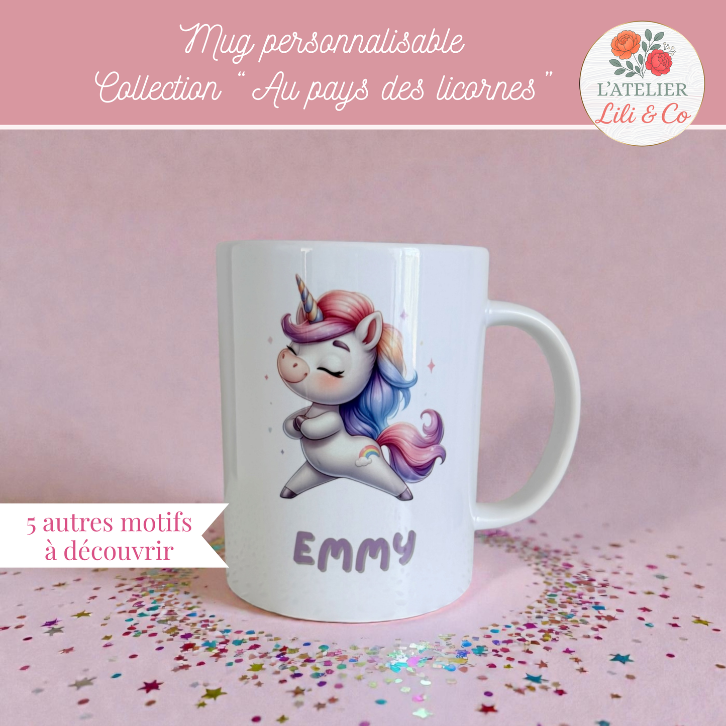 Mug personnalisé, collection "Au pays des licornes"