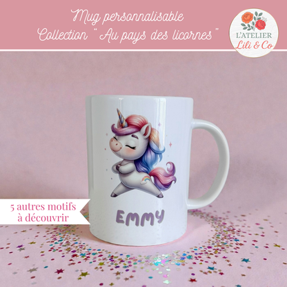 Mug personnalisé, collection "Au pays des licornes"