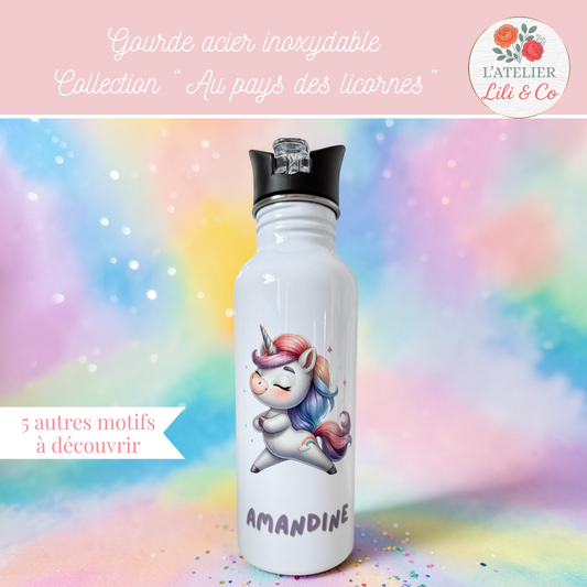 Gourde personnalisée, collection "Au pays des licornes"